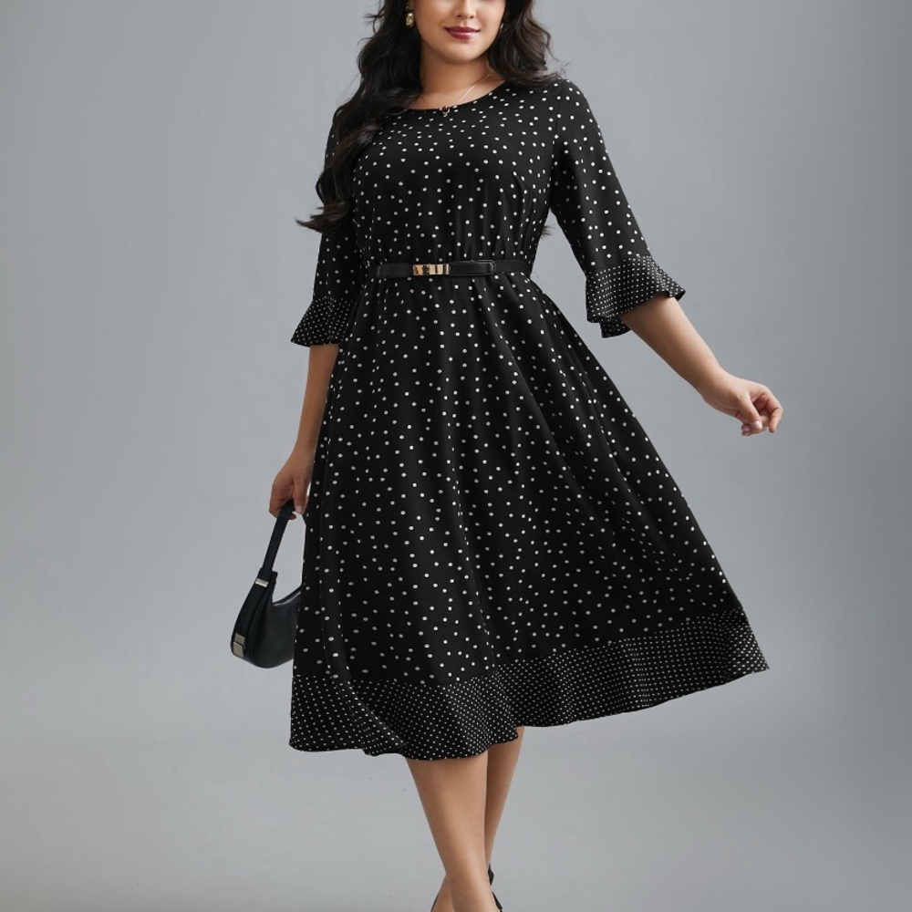 BloomChic Black and White Polka Dot Midi Dress